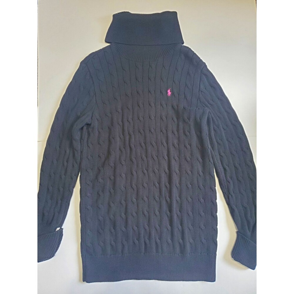 Ralph Lauren Sport Cable Knit Turtleneck Sweater Dress Womens Large Black Y2K